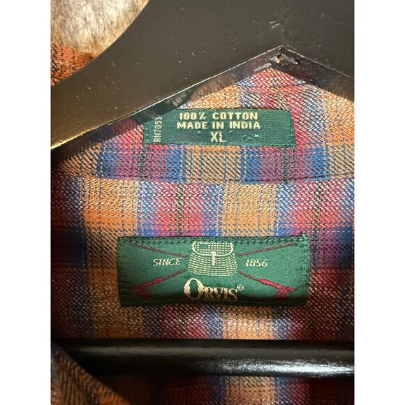 Vintage Orvis Mens X-Large Shirt Red Plaid Flannel Chest Flap Pockets - Picture 4 of 7